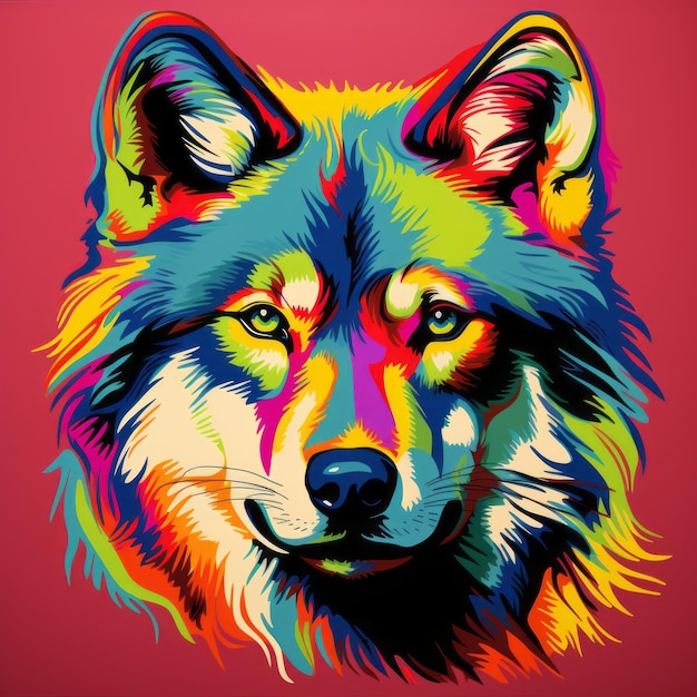 Photo illustration colorée de la tête de loup dans le style du pop art