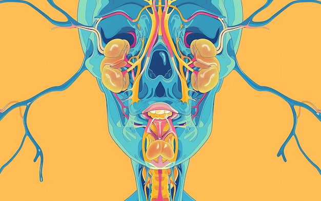 une illustration colorée d'un visage humain avec le cerveau dessiné par une personne