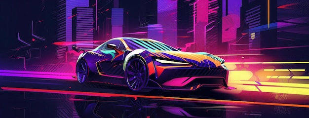 Une illustration colorée d'une voiture de sport avec le mot supercar sur le devant.