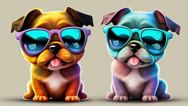 illustration colorfu d'un personnage de chien fantastique en lunettes de soleil et veste en cuir regardant loin contre