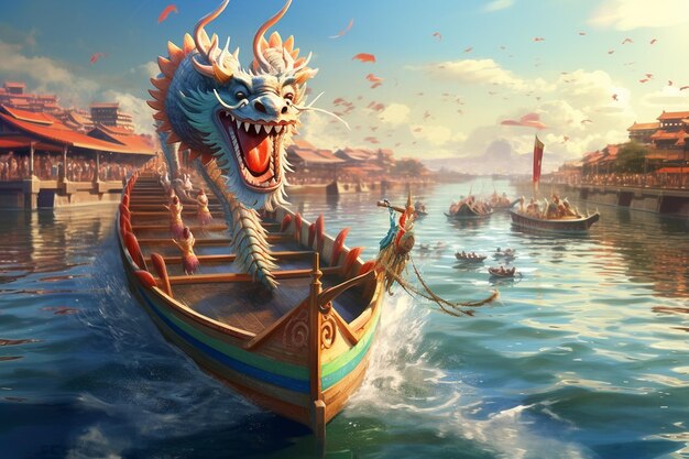 Illustration de la compétition de dragon boat du Dragon Boat Festival