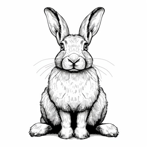 Photo une illustration complexe en noir et blanc d'un lapin assis droit affichant des détails fins