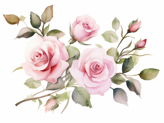 Illustration de la composition des roses à l'aquarelle sur blanc