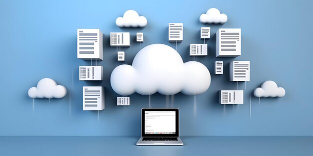 Illustration de concept de base de données de stockage de données en nuage générée par l'IA