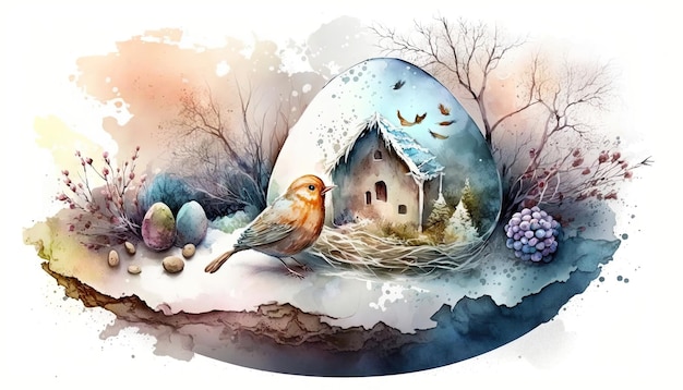 Illustration de concept de vacances de Pâques avec des oeufs d'oiseaux et d'ester