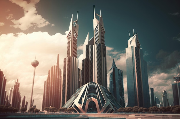 Illustration de concept de ville futuriste IA générative