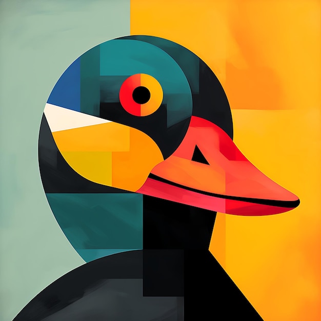 Photo illustration de conception animale de personnage de canard de cubisme minimaliste abstrait