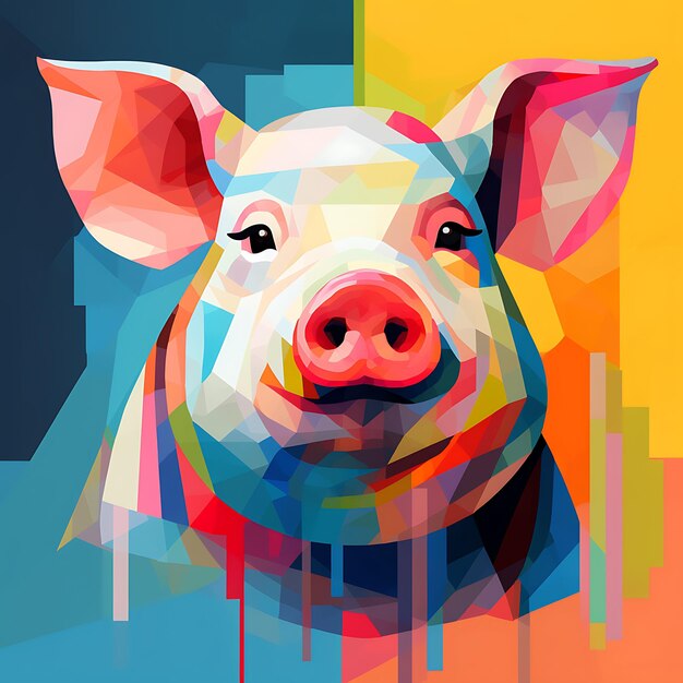 Photo illustration de conception animale de personnage de cochon cubisme minimaliste abstrait