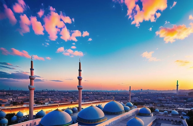 Illustration de la conception architecturale étonnante de la mosquée musulmane ramadan kareem Eid Generative AI
