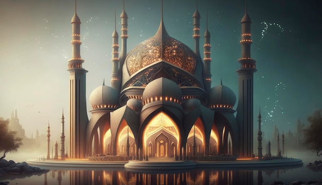 Illustration de la conception architecturale étonnante de la mosquée musulmane ramadan kareem fond d'architecture islamique ramadan kareem Mosquée islamique Ramdan ramzan eid culture arabe Générer Ai