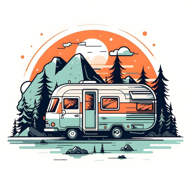 Photo illustration de conception d'art numérique créatif du camping-car rv caravan