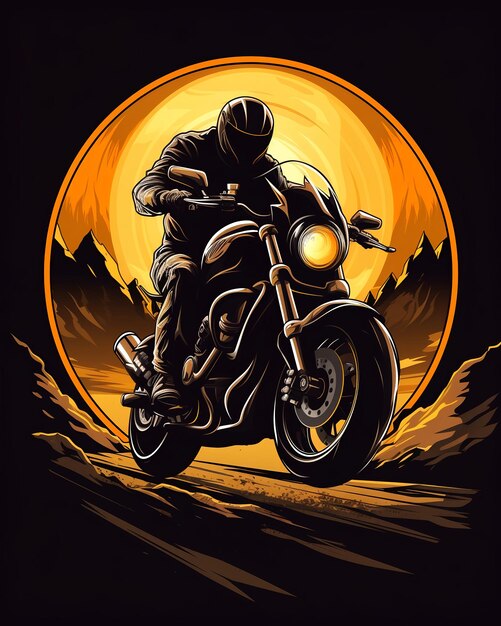 Illustration de la conception du logo de la moto sur fond noir générée par l'IA