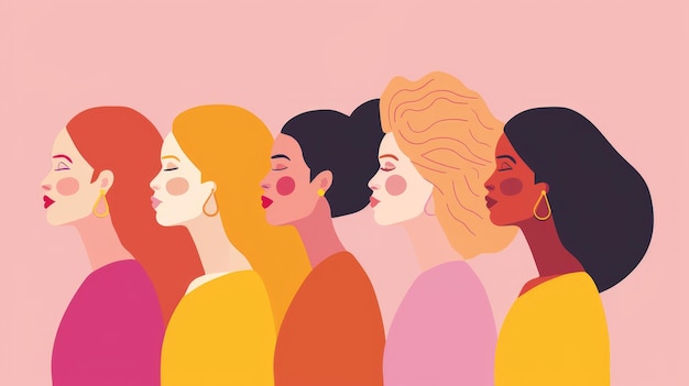 Illustration de conception plate de la Journée internationale de la femme mettant en évidence l'égalité entre les sexes AI générative