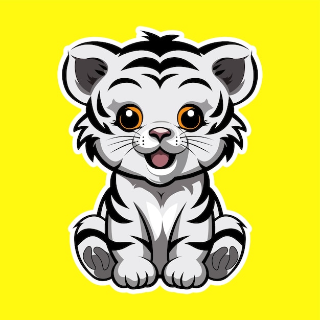 Illustration de conception de stciker souriant de tigre mignon sur fond solide