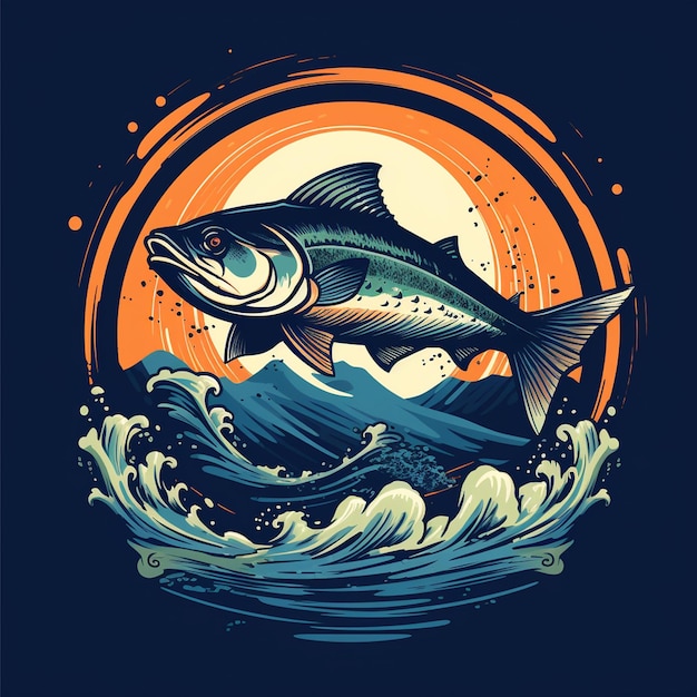 Une illustration de conception de t-shirt de poisson