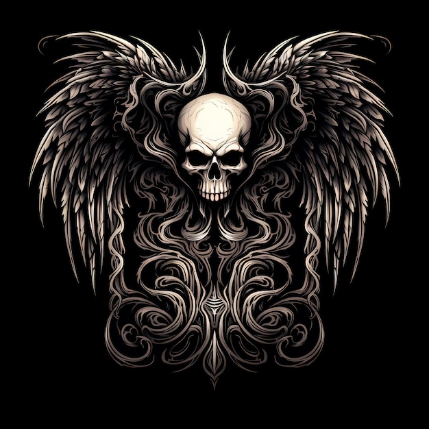 illustration de conception de tatouage crâne et ailes