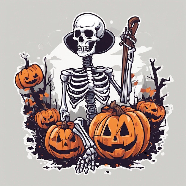 illustration de conception de tshirt vectoriel squelette kawaii célébrant halloween détail élevé