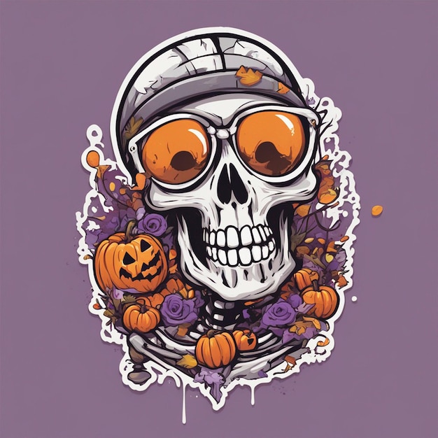 illustration de conception de tshirt vectoriel squelette kawaii célébrant halloween détail élevé