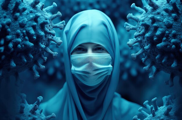 Photo illustration conceptuelle d'un médecin au milieu d'une colonie de virus ia générative