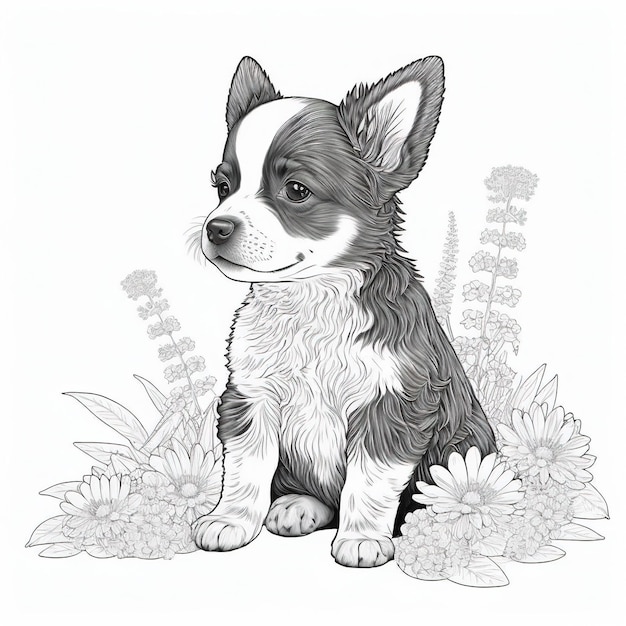 Illustration de contour de chien pour la page de livre de coloriage Carte de coloriage pour enfants et adultes Generative AI