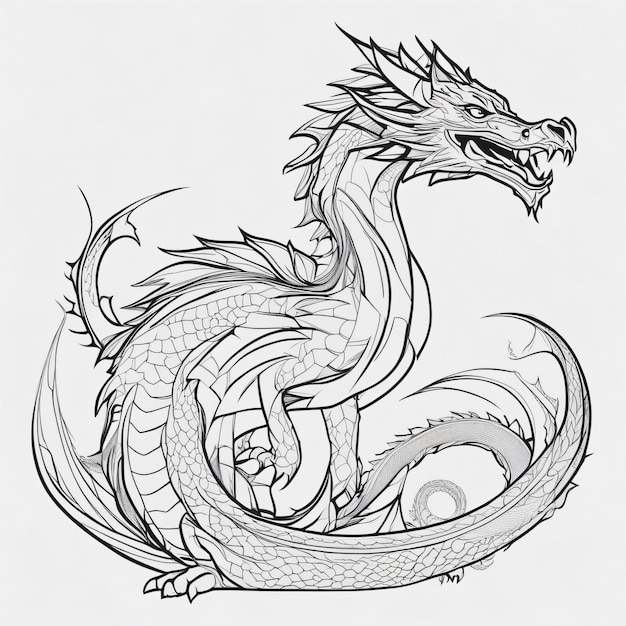 Illustration de contour de dragon dessiné à la main