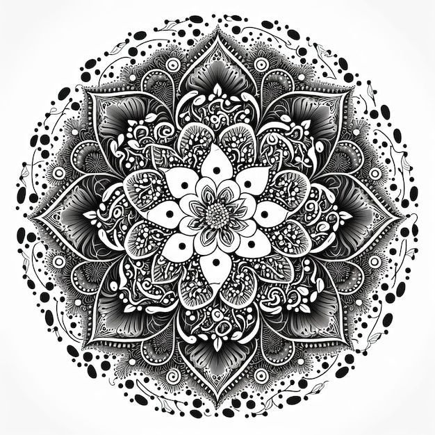 Photo illustration de contour de mandala de fleur pour la page de livre de coloriage carte de coloriage pour enfants et adultes ai générative