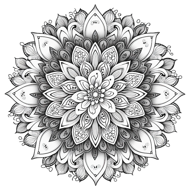 Photo illustration de contour de mandala de fleur pour la page de livre de coloriage carte de coloriage pour enfants et adultes ai générative