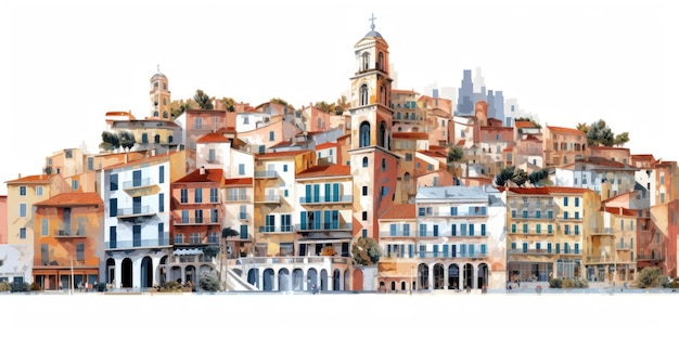 Photo illustration en couleur de l'architecture de la ville de nice isolée sur un fond blanc