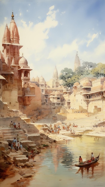 Illustration de couleur de l'eau de paysage de l'Inde