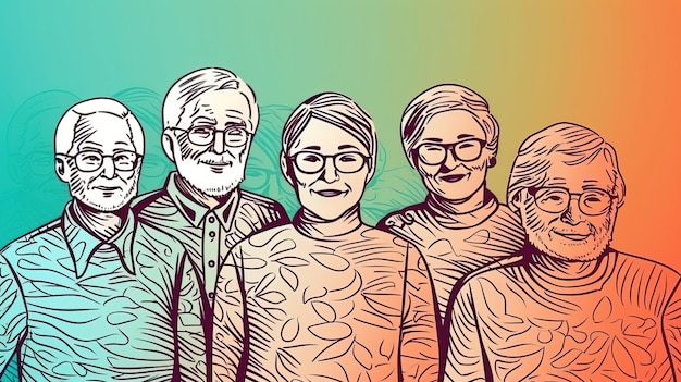 Illustration couleur graphique de la fête des grands-parents d'une famille amicale générée par l'IA