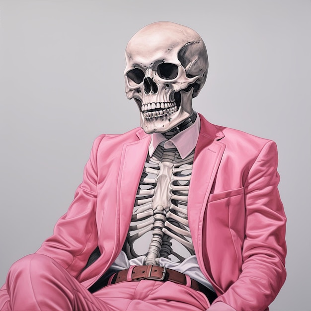 illustration de couleur pastel un dessin d'un squelette dans une veste rose
