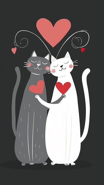 illustration d'un couple de chats avec des cœurs