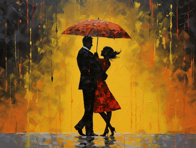 illustration d'un couple dansant sous la pluie