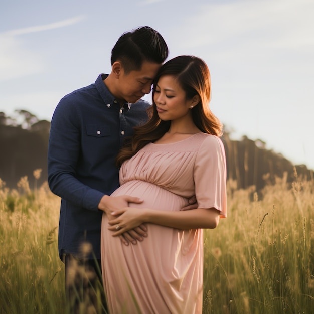 illustration d'un couple enceinte dans un photographe de maternité sur le terrain