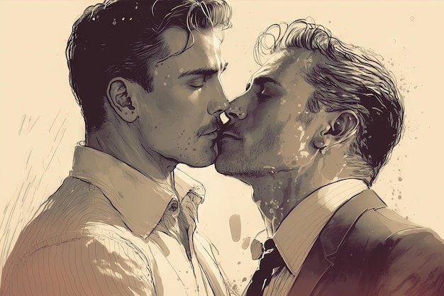 Illustration de couple gay s'embrasser