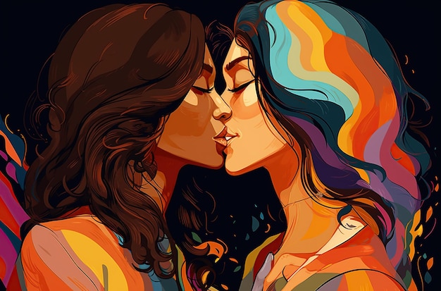 Illustration couple de lesbiennes baiser