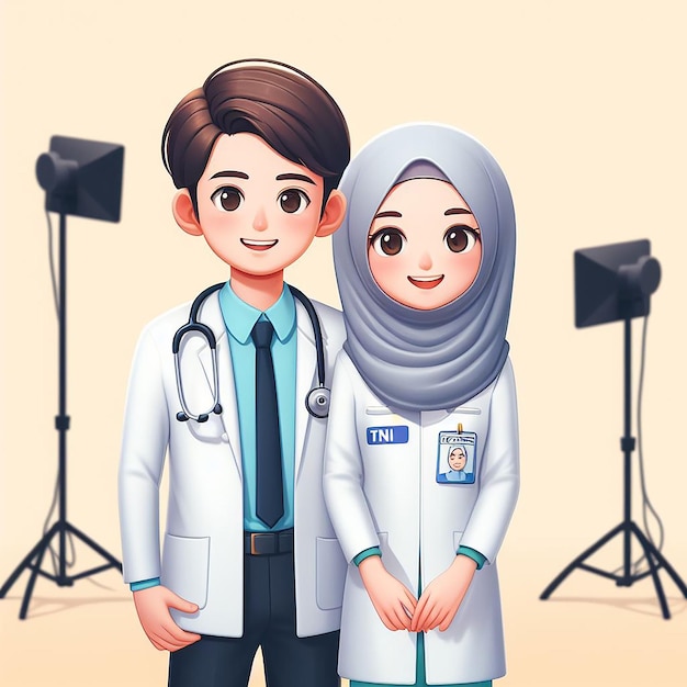 illustration d'un couple portant des vêtements de profession médicale avec un fond blanc