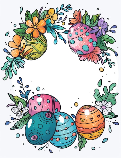 Photo une illustration d'une couronne d'œufs de pâques et de fleurs