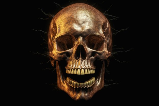 Illustration d'un crâne avec un boulon d'éclairage sur fond noir ai générative
