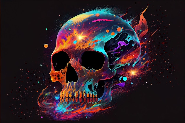 Illustration de crâne de couleur vibrante IA générative