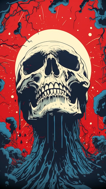Illustration de crâne de dessin animé Art d'horreur grunge avec conception démoniaque squelette