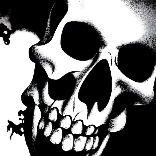 Illustration de crâne effrayant dessin d'art en noir et blanc papier peint de dessin photo