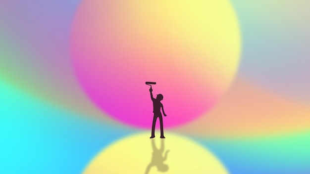 Illustration créative de la fête du travail un peintre se tient sur la police de la fête du travail pour peindre le soleil