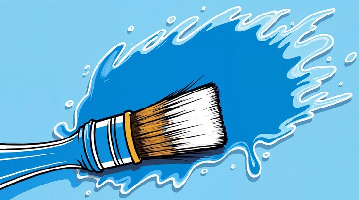 Photo illustration créative avec un pinceau de peinture bleu