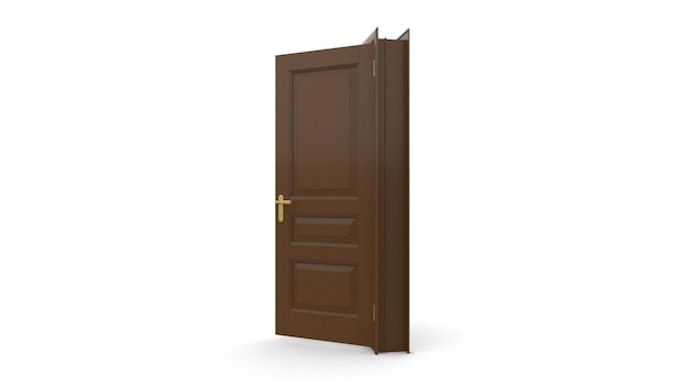 Illustration créative de la porte réaliste d'entrée de porte fermée ouverte isolée sur fond 3d