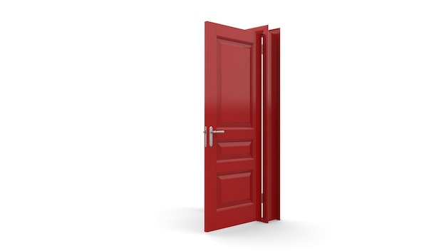 Illustration créative porte rouge d'entrée de porte fermée ouverte porte réaliste isolée sur fond 3d