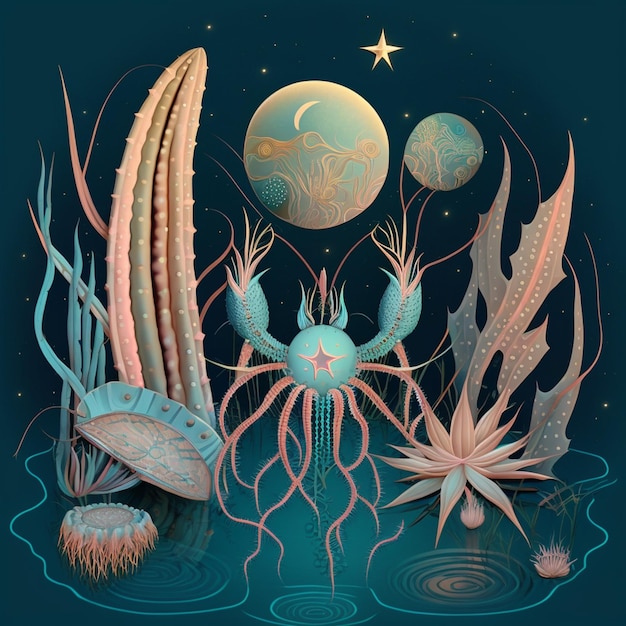 illustration d'une créature marine avec une étoile en arrière-plan IA générative