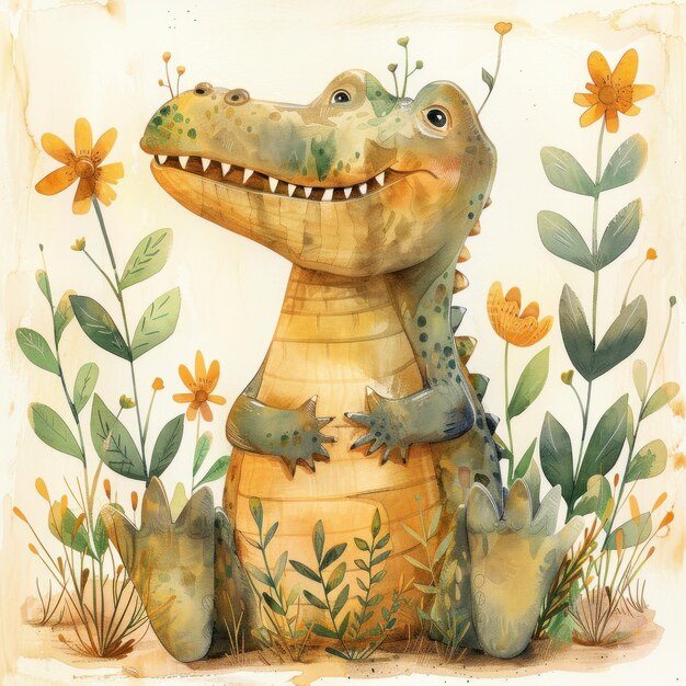 Photo illustration de crocodile de dessin animé mignon pour enfants livre ia générative