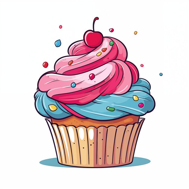 Illustration de cupcake dans un style plat dans les couleurs rose et bleu Muffin dessert gâteau nourriture