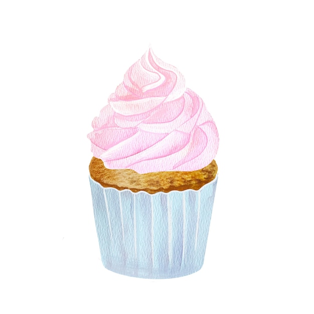 illustration de cupcake dessinée à la main en aquarelles gâteau avec de la crème